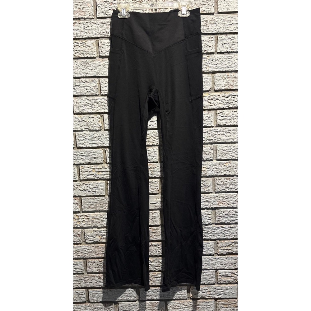 Halara Black High Waisted V Crossover Flare Leggings Ruched Scrunch Butt Tall M